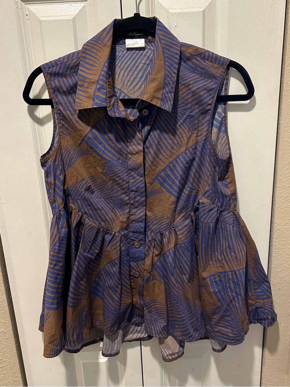 Les Copains Tiered Abstract Print Blouse Cotton Poplin , size40/2 US